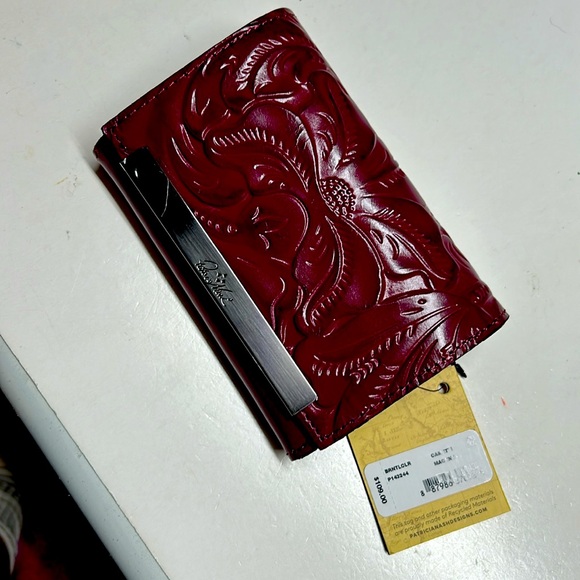 Patricia Nash Wallet Cametti Leather Tooled RFID trifold Magenta Purple - Picture 2 of 7